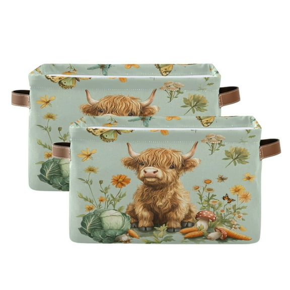 Ryvnso Highland Cattle Butterfly Storage Basket Large Bin Foldable Boxes Toys Organizer 14.2x10.2x8.3in 2 PCs