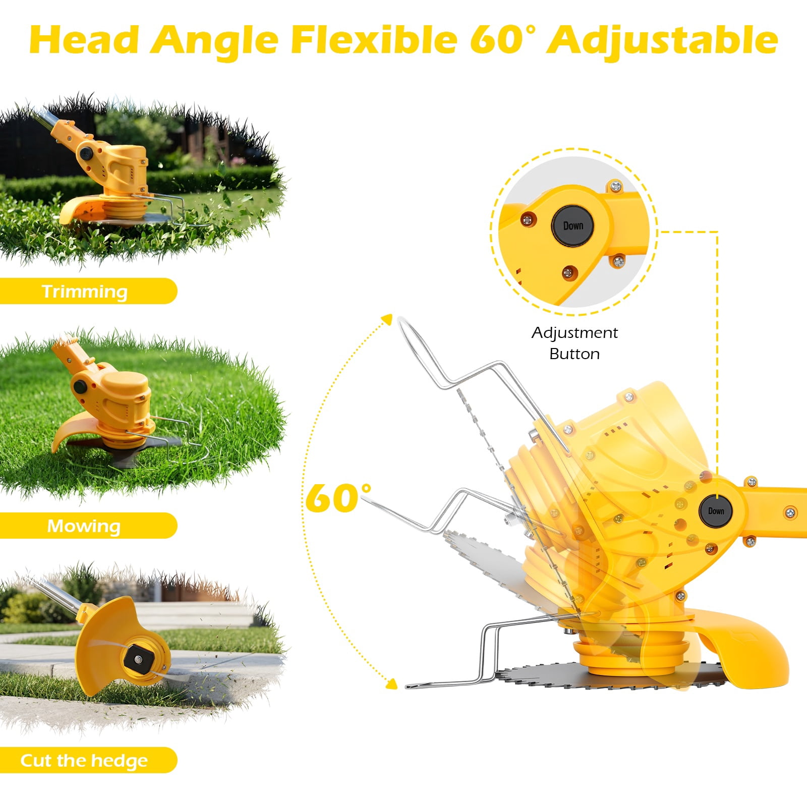 Weed Eaters, Cordless Weed Trimmer with Wheels, 2Pcs 4000mAh Batteries, Adjustable Length, 650W Grass Trimmer/Edger/Brush Cutter for Lawn Yard Garden Maintaining (Yellow)