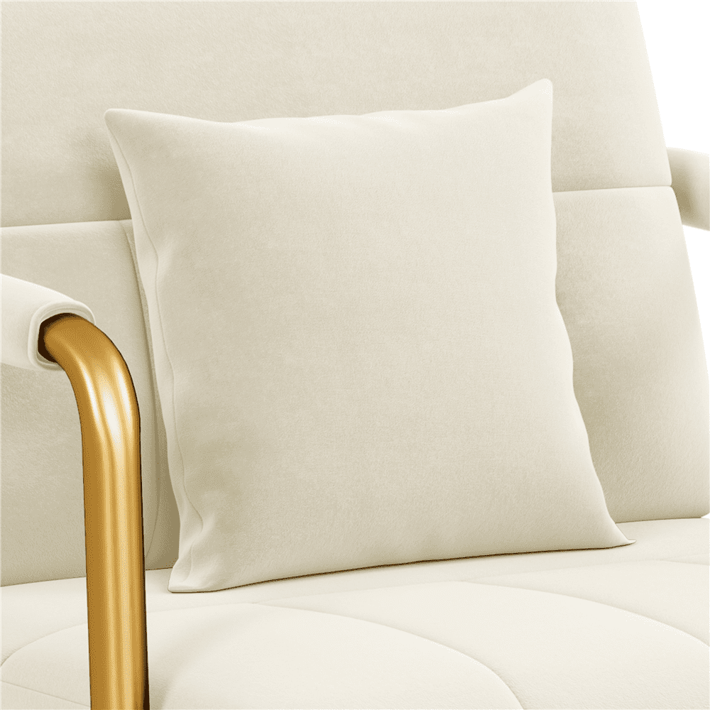 Renwick Velvet Upholstered Accent Armchair with Gold Metal Frame, Beige