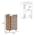 thumbnail image 2 of 32" H light oak bar-coffee cart, Kitchen or living room cabinet storage with with 4 wheels, with 6 bottle racks, a central shelf covered by 1 glass door, 1 support surface with aluminum front., 2 of 6