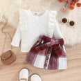 thumbnail image 5 of Odeerbi Girls Dress Baby Girls Clothes Infant Strip Cotton Top With Pocket Bowknot Plaid Skirt Knot 2 Piece Set White, 5 of 9