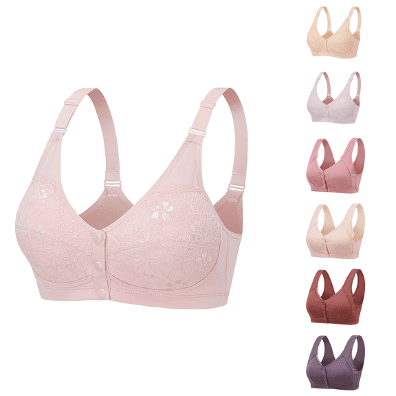 Ahuyic Womens Bra,Summer Plus Size Bra,Womens Oversized Strapless Bra With Cotton Style Front Buckle Underwear,Pink,XXL