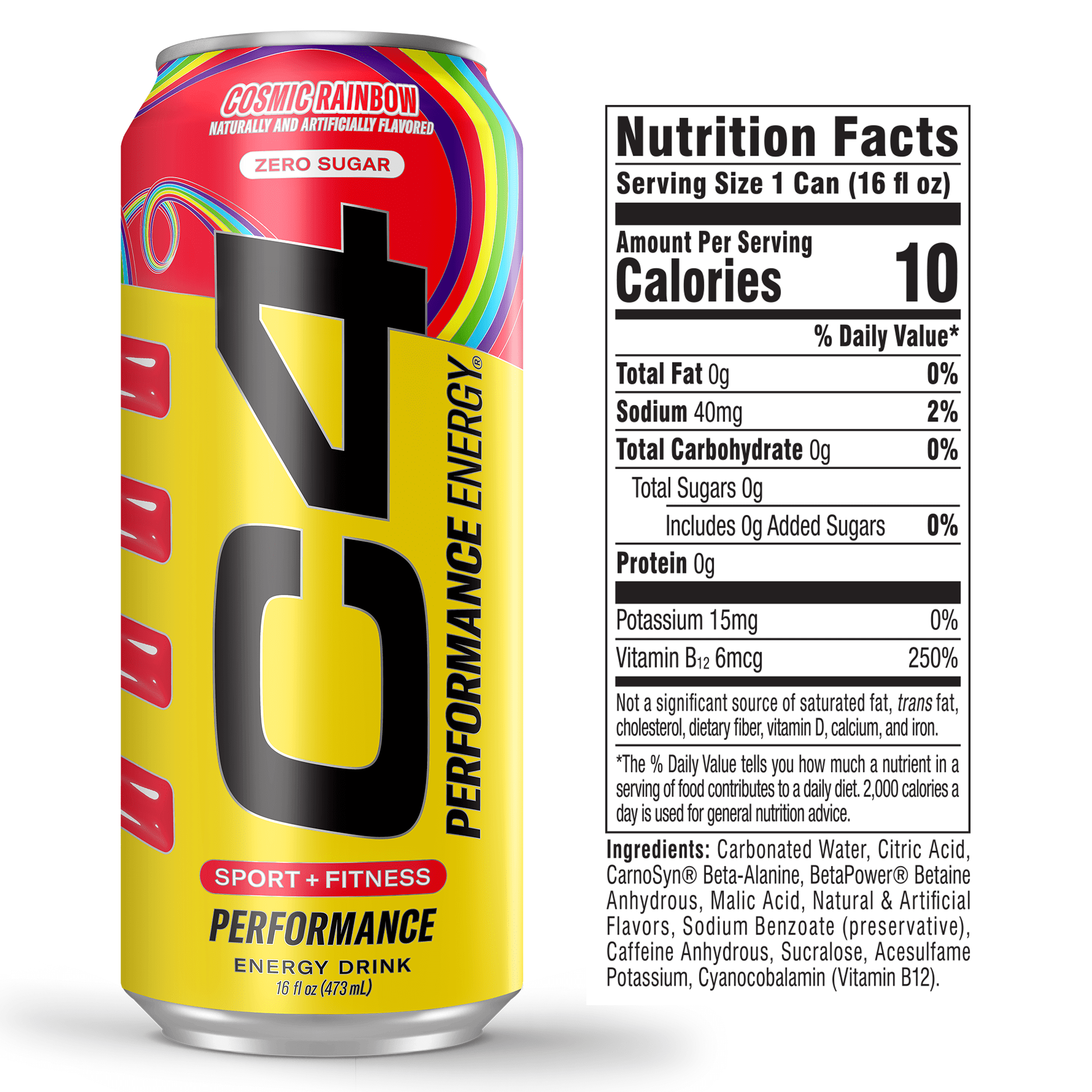 C4 Energy Performance Drink, Cosmic Rainbow, 16 oz, 12 Pack Cans