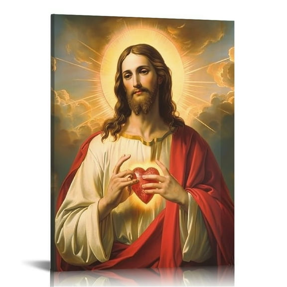 EastSmooth Framed Sacred Heart of Jesus Picture Wall Art Divine Mercy Picture Canvas Wall Decor Christ Jesus Portrait Poster Prints Christian Religious Artwork for Living Room Bedroom