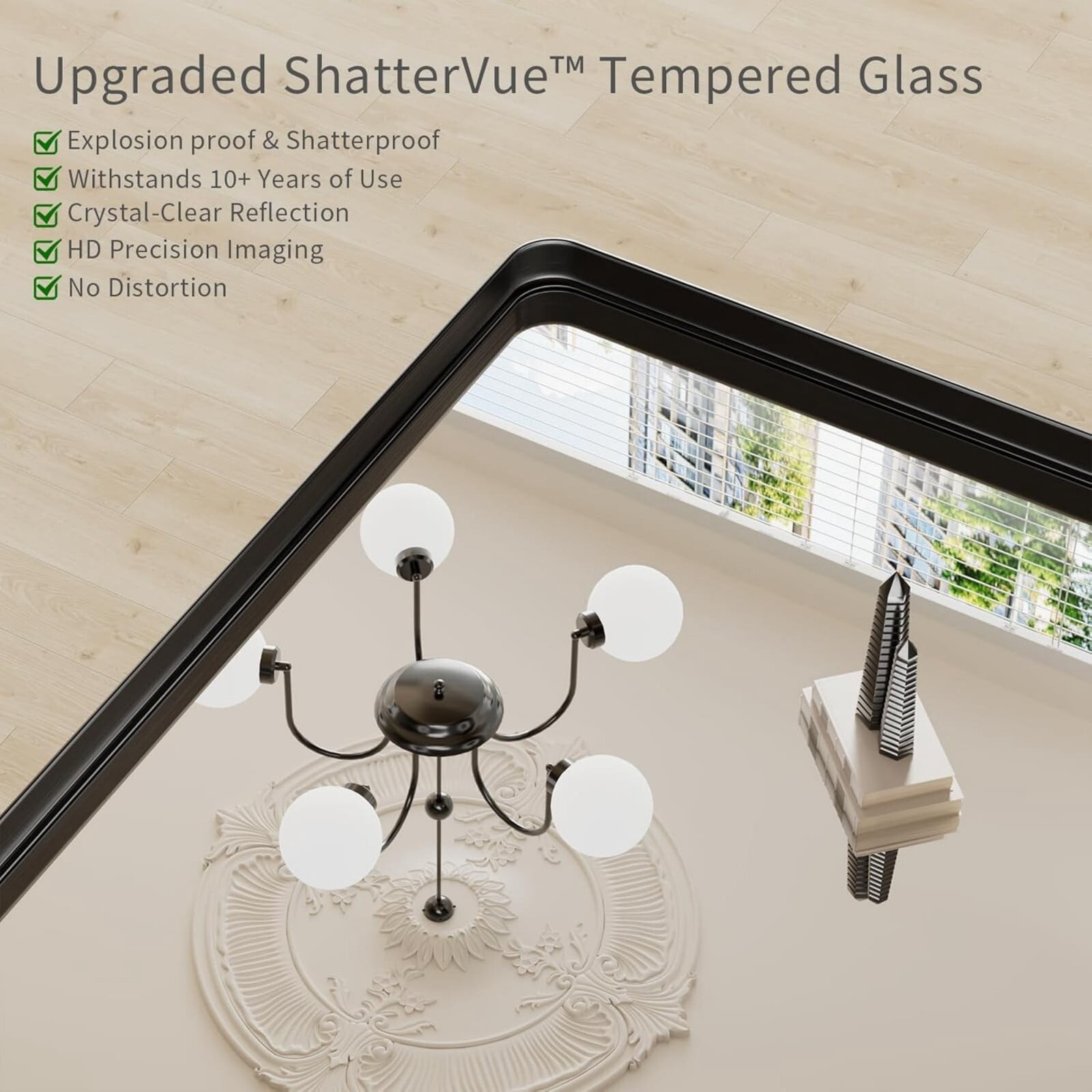 Mirstory 22"x30" Bathroom Mirror Wall Mirror Deep Framed Rounded Corner for Wall,Black