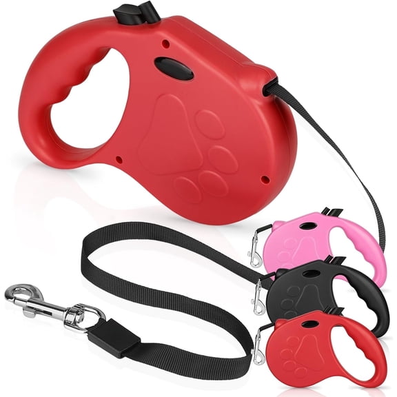 Mowis Retractable Dog Leash, 16ft Dog Walking Leash for Small Dogs up to 77lbs, Non-Slip Handle - Red