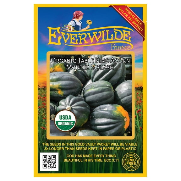 Everwilde Farms - 20 Organic Table King Acorn Winter Squash Seeds - Gold Vault Jumbo Bulk Seed Packet