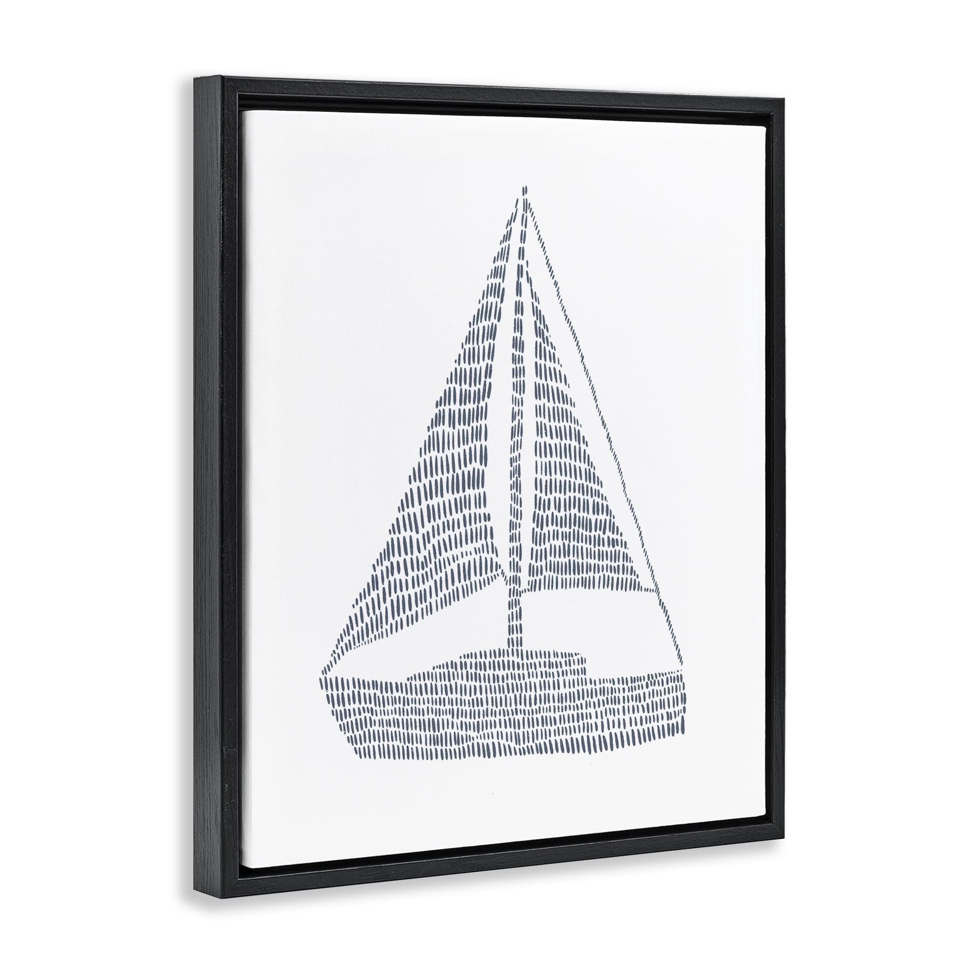 Stupell Industries Minimal Sail Boat Coastal Painting Black Floater Framed Canvas Art Print Wall Art, 17 x 21
