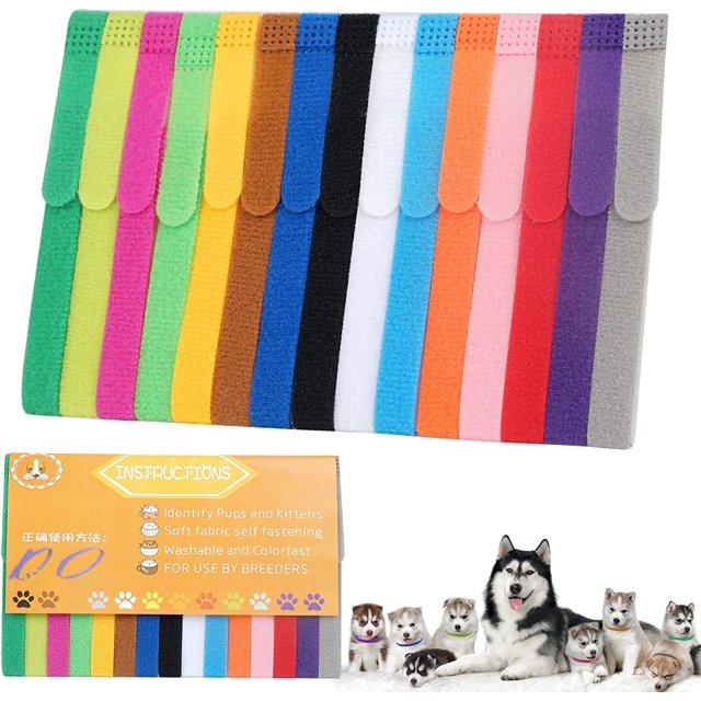 15 piezas Collar para cachorro recién nacido, Collar de identificación para gatitos, Autoadhesivo, Ajustable, Suave en ambos lados, 15 colores brillantes, Collar de identificación para mascotas ER