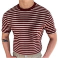 thumbnail image 1 of Camisa Elvqul Hombre Rojo con Estampado de Rayas Manga Corta Casual Cuello Redondo, 1 of 5