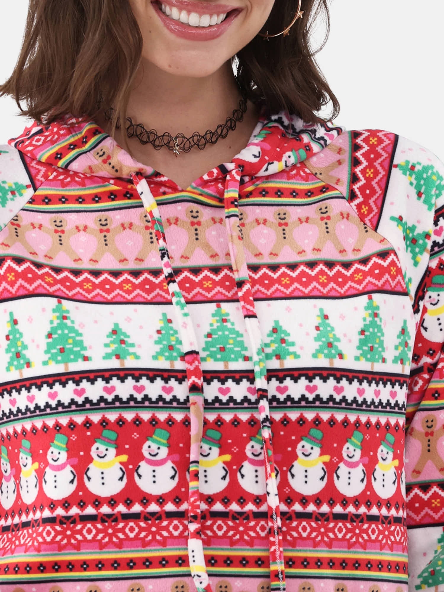 No Boundaries Plush Christmas Pullover Hoodie, Women's