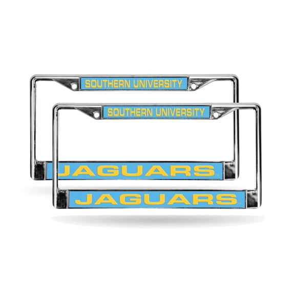 Southern University Jaguars Chrome Metal (Set of 2) Laser License Plate Frame