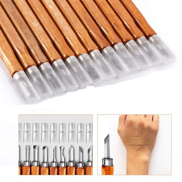 Wood Carving Tools, 12 Set SK5 Carbon Steel Beech Gourd Handle Carving Knife Kits with Leather