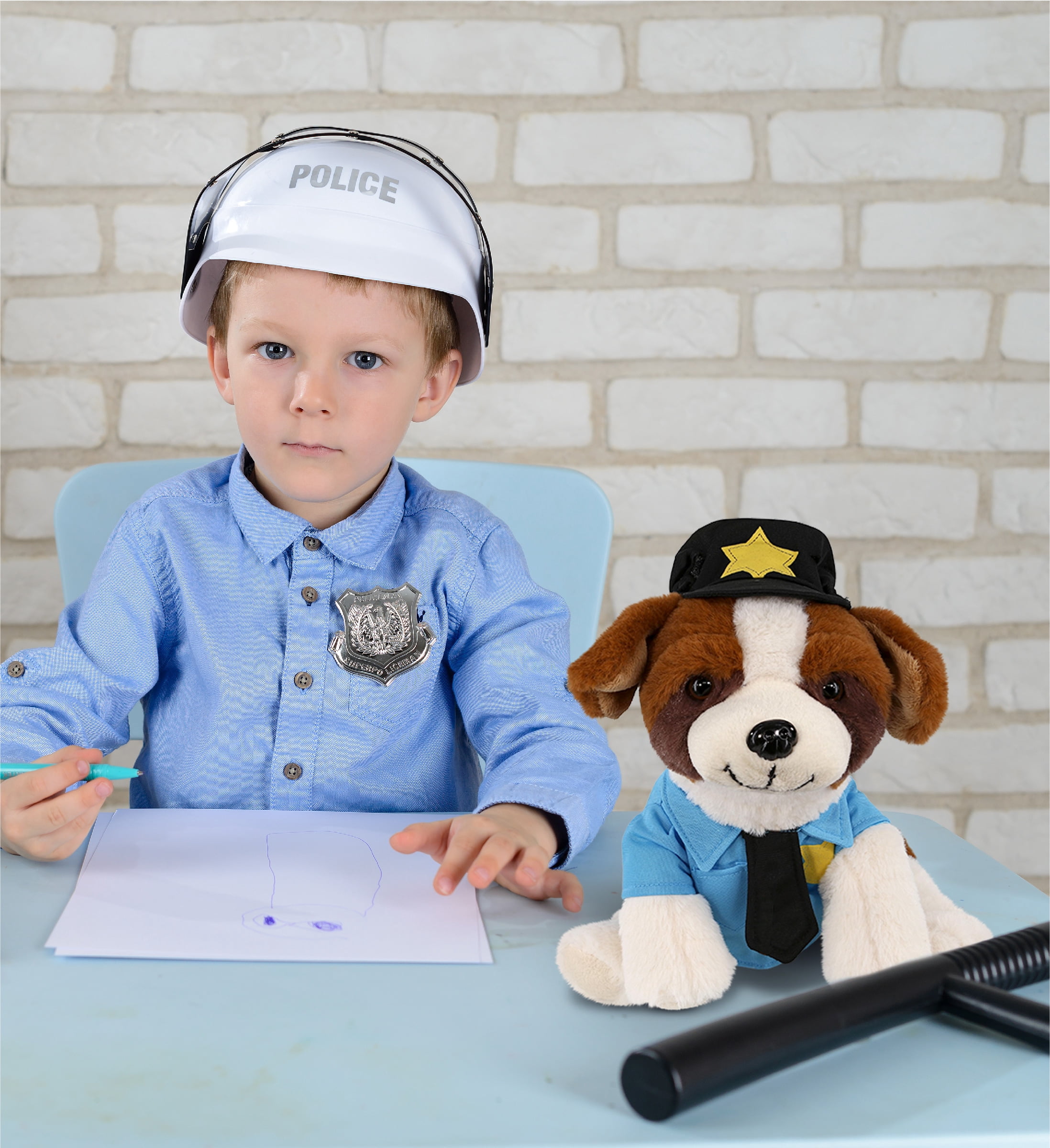 DolliBu St. Bernard Dog Police Officer Plush Toy - Soft Dog Cop Stuffed Animal Dress Up with Cute Cop Uniform and Cap Outfit - Super Soft Farm Life Stuffed Dog Animal - 8 Inches