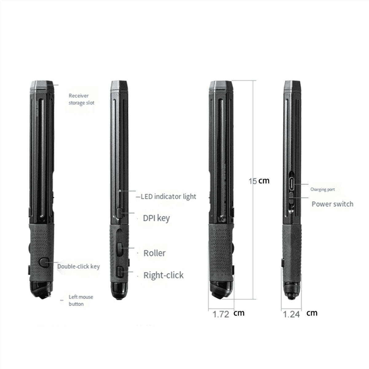 Wireless Mouse Bluetooth 3 Modes Charging Pen USB-A Type-C Type Novelty Universal for Home Office Computer Black,1 x Mouse pen 1 x Charging cable 2 x Adapters,Black