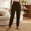 thumbnail image 4 of Dagugfen Cotton Linen Pants for Women Straight Leg Elastic Waisted Regular Fitted Casual High Waisted Breathable Pants with Pockets, 4 of 6
