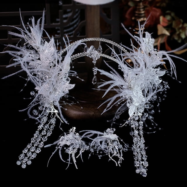 Diadema de boda con diamantes de imitación y pendientes, tocados de novia hechos a mano, accesorios para el cabello de boda para novias y damas de honor