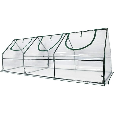Aoodor 9 ft. x 3 ft. x 3 ft. Mini Greenhouse with 3 Zipper Doors Water Resistant UV Protected for Flowers vegetables and herbs - Transparent