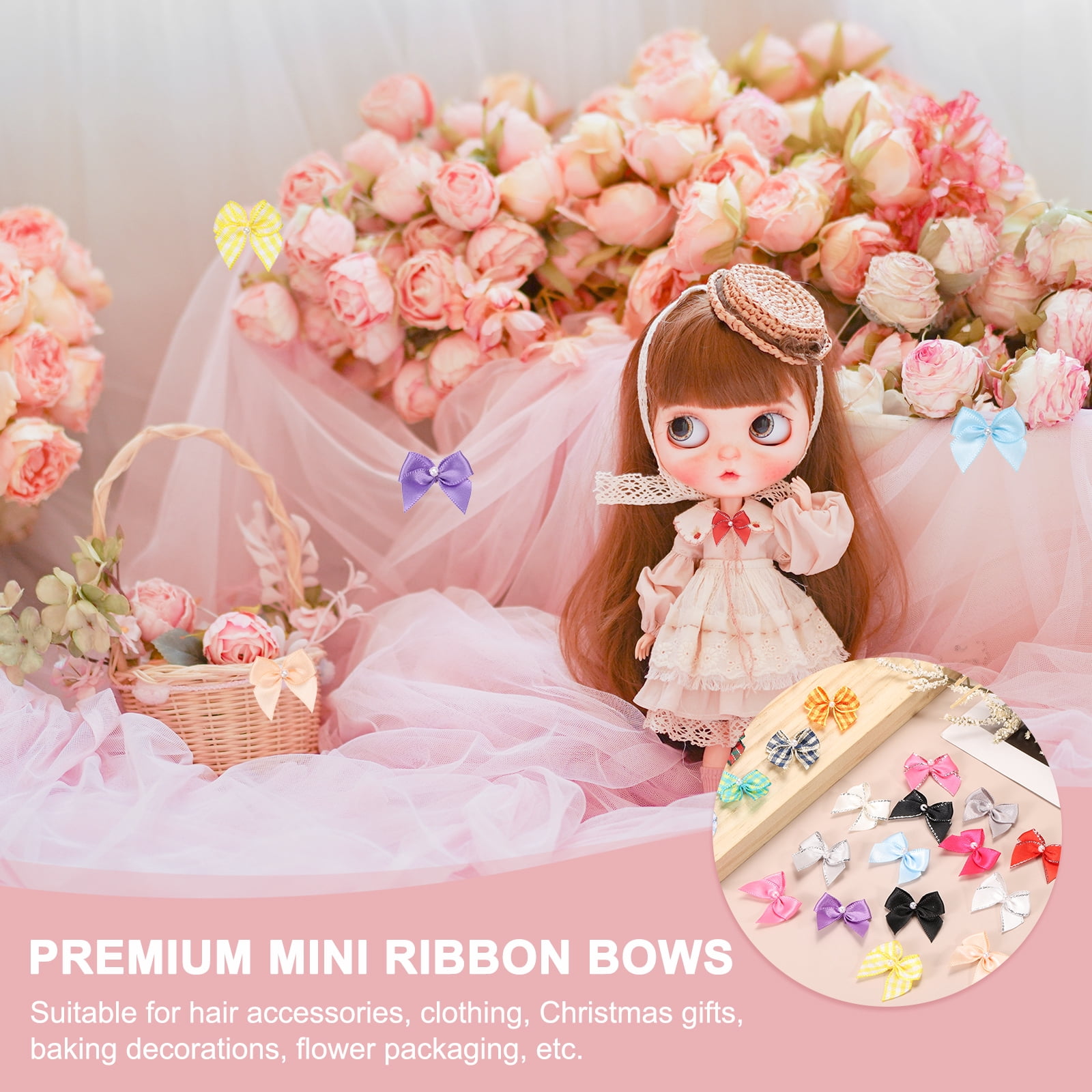 Uxcell 100 Pcs Mini Rose Red Ribbon Bows with Pearl 1" Ribbon Flowers Appliques for Crafts DIY Hair Bows Sewing Wedding Party Christmas Decoration