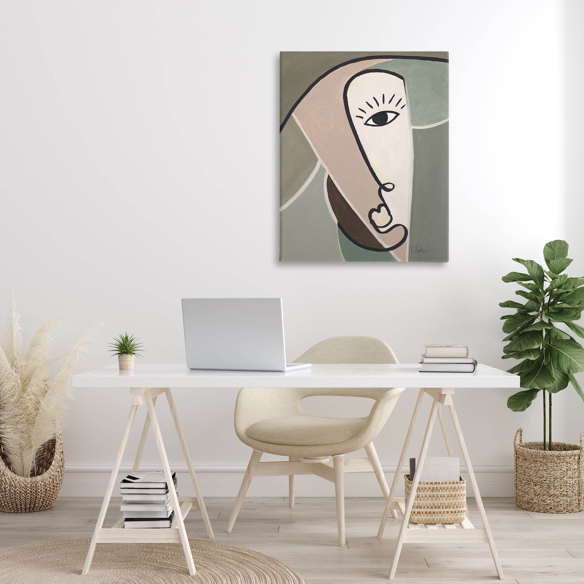Stupell Industries Boho Cubism Face Abstract Painting Gallery Wrapped Canvas Art Print Wall Art, 30 x 40