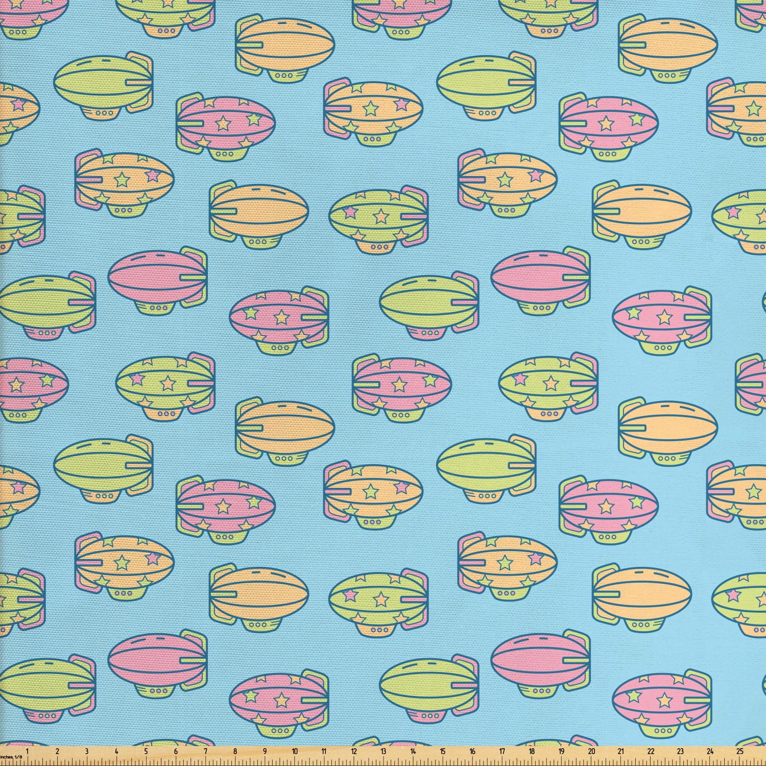 Adventure Nursery Fabric by The Yard, Linear Drawn Soft Pastel Colored Zeppelin, Decorative