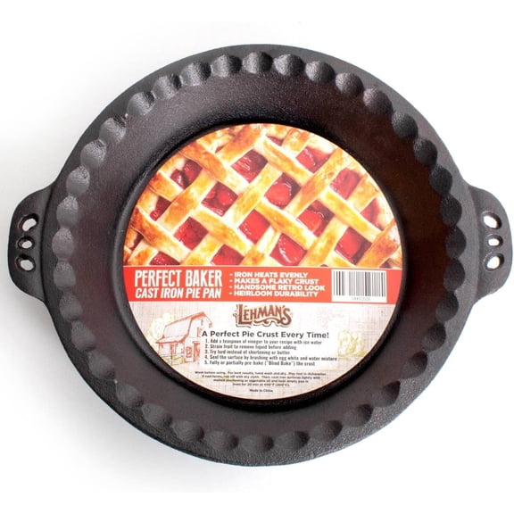 Extra Deep Pie Pan, Pre-Seasoned Cast Iron Bakeware with Crimped Edges and Handles, 10.25 inches