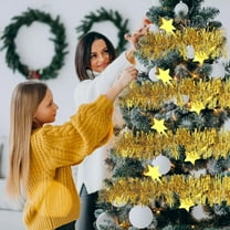 Isvgxsz Christmas Gold Tinsel Garland Xmas Tree Decorations Christmas Metallic Twist Garland Ceiling Hanging Decorations for New Year Party Birthday Holiday Indoor Outdoor Supplies