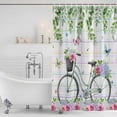 thumbnail image 3 of Spring Shower Curtain, Waterproof Shower Curtains for Bathroom, Bicycles Botanical Leaves Rose Colorful Stripes Washable Fabric Bathtub Curtain Set Bath Decor with 12 Hooks 72"x78", 3 of 8
