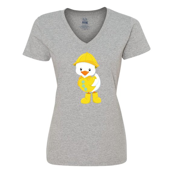 Inktastic Cute Duck In Yellow Raincoat And Boots, Baby Duck Women's V-Neck T-Shirt