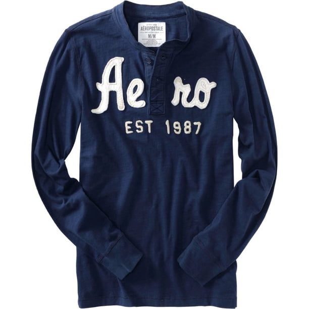Aeropostale Mens Est 1987 Henley Shirt, Azul, X-Small