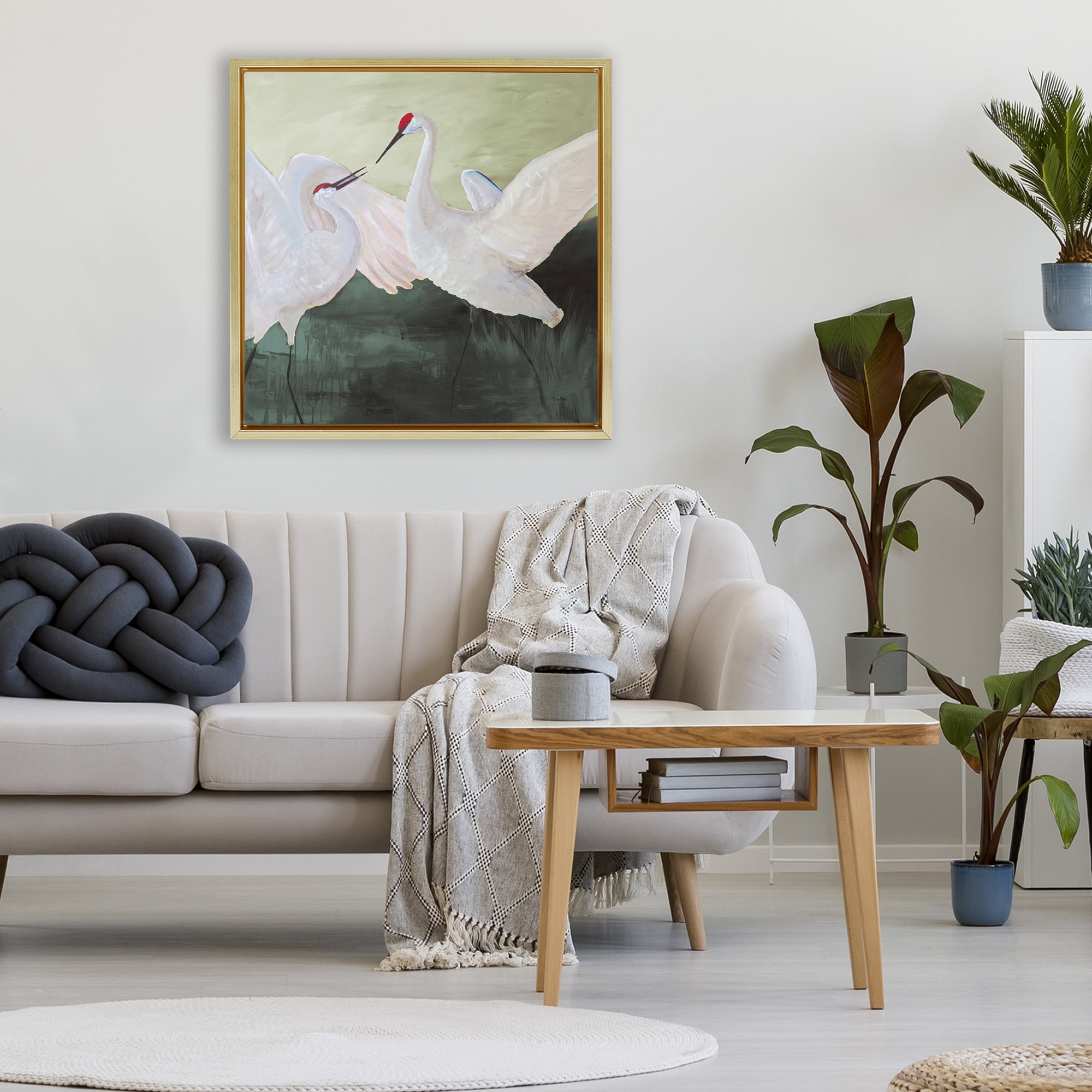 Stupell Industries White Sandhill Cranes Gold Framed Floater Canvas Wall Art, design by Robin Maria