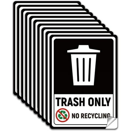 10Pcs Trash Only Adhesive Sign Stickers Recycle Label Decals for Trash Can PVC Waterproof 5.1x7 Inches Multicolor Black 1set