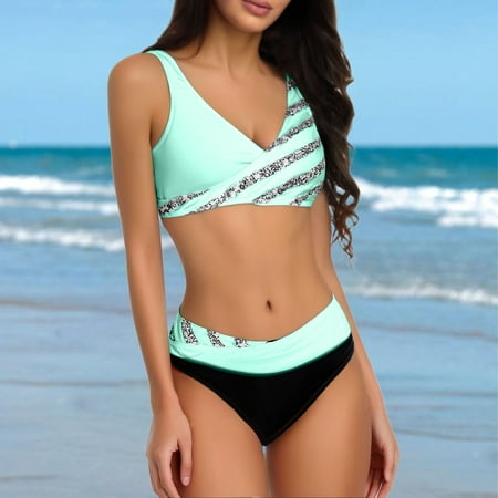Chuancc Bathing Suit For Women Two Piece Push Up Bathing Suits For Women Cheeky Bikini Sets For Women High Waisted Bathing Suit For Women Two Piece Swimsuit For Women Green M Clearance