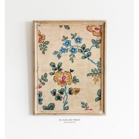 Vintage Floral Pattern Wall Art, Retro Textile Tapestry Rustic Home Decor, Vivid Art Print Rf-127 Wall Art, Modern Wall Decor, 8x12 UNFRAMED