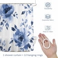 thumbnail image 4 of Blue Floral Shower Curtain for Bathroom, Retro Watercolor Spring Blue Flowers Leaves Waterproof Cloth Fabric Bathroom Accessories Set with 12 Rust Proof Plastic Hooks, 60"x72", 4 of 9