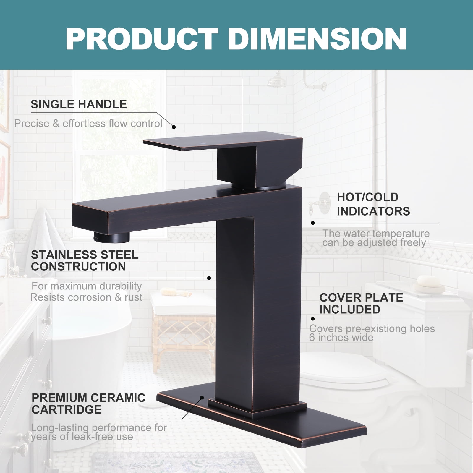 Wowow  Bathroom Faucets for Sink 3 Hole 1 Hole Oil Rubbed Bronze Bathroom Faucet Single Handle Lavatory Vanity Faucet with Deck Plate and Pop up Drain