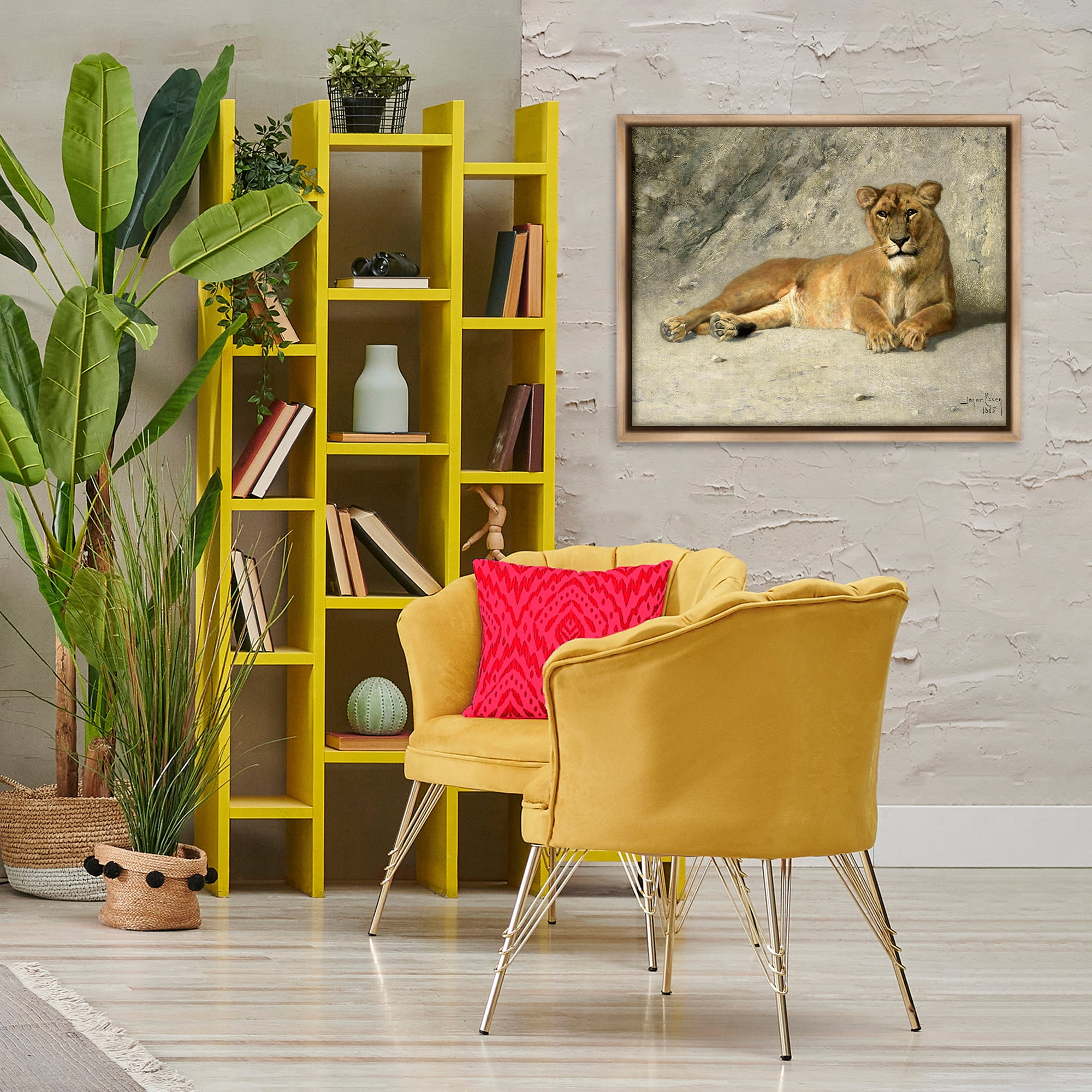 Stupell Industries Protective Wild Lion Animals Photography Brown Floater Framed Canvas Art Print Wall Art, 31 x 25