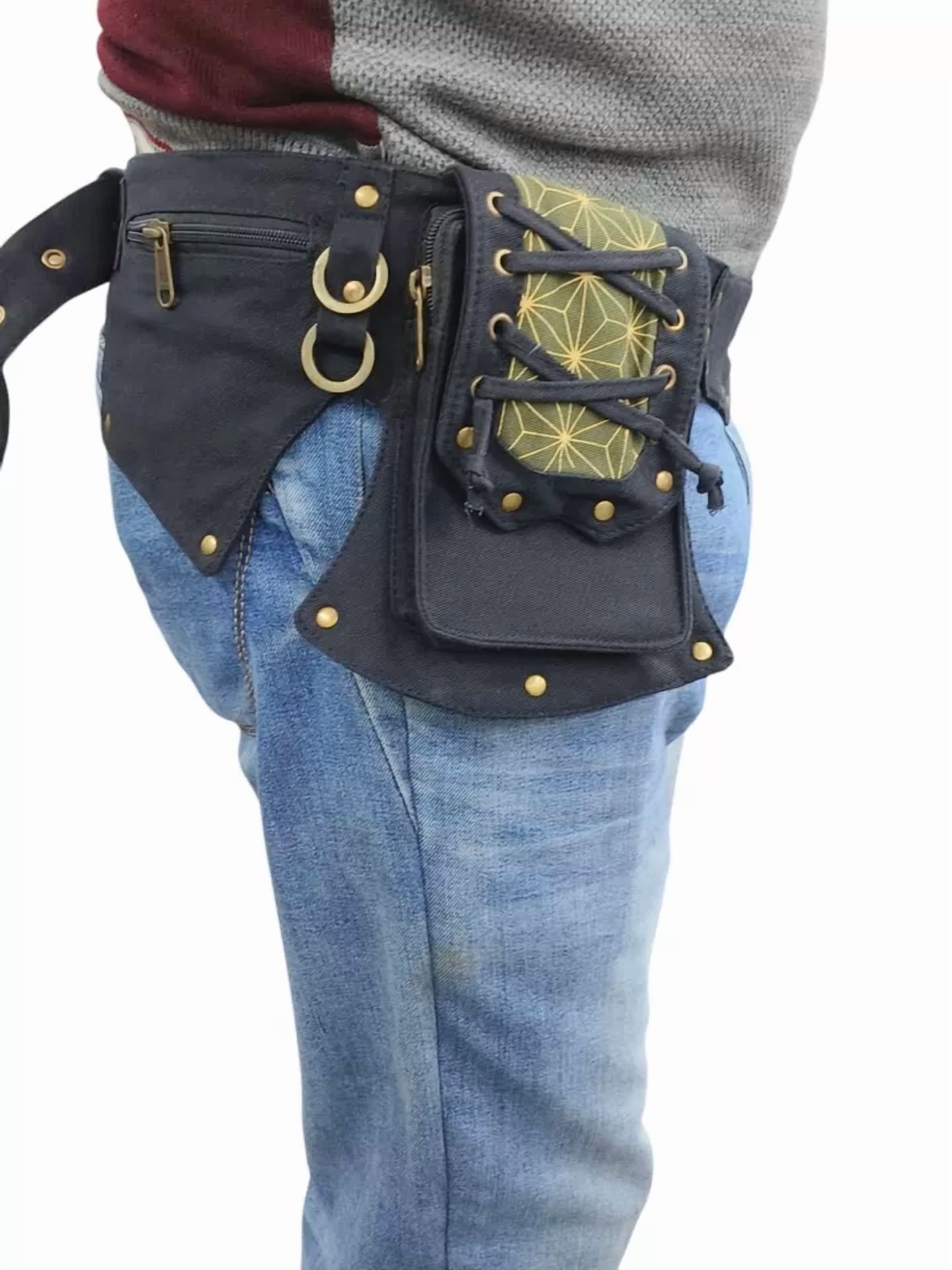 Narayani Crafts Unisex Fanny Pack Utility Waist Bag Cotton Canvas Hip Belt with Pouch Pockets