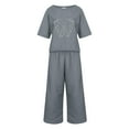 thumbnail image 4 of CILENON Sweat Suit Women Womens Casual Printing Suit Crew Neck Short Sleeve Shirt And Trousers Pants Two Piece Set 2 Piece Sets for Women Comfy Travel Outfits for Women (Gray,M), 4 of 5