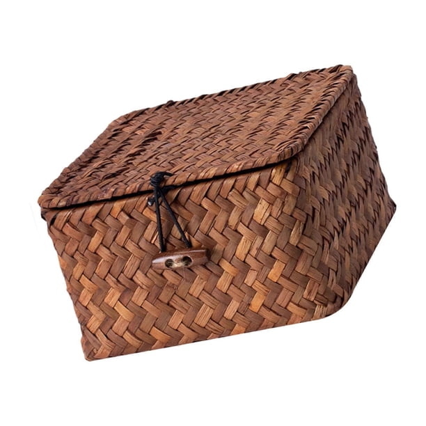 Woven Basket With Removable Top Candy Holder Sustainable Wicker Organizer for Snacks Household Accessory L