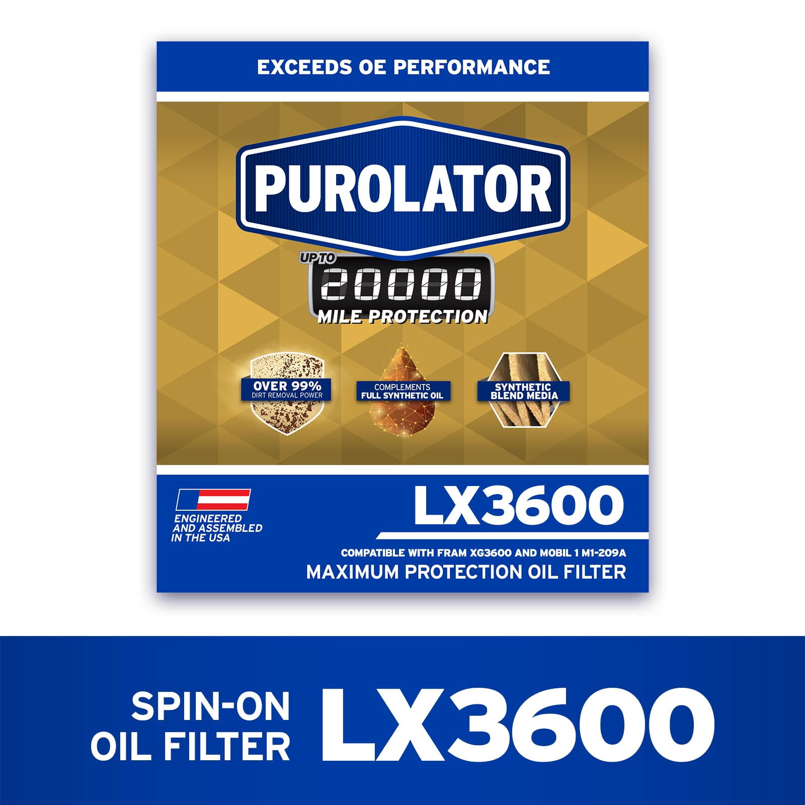 Purolator LX3600 Purolator 20K Oil Filter with 20,000 Mile Protection for Select Chrysler, Dodge, Jeep, Mazda and more