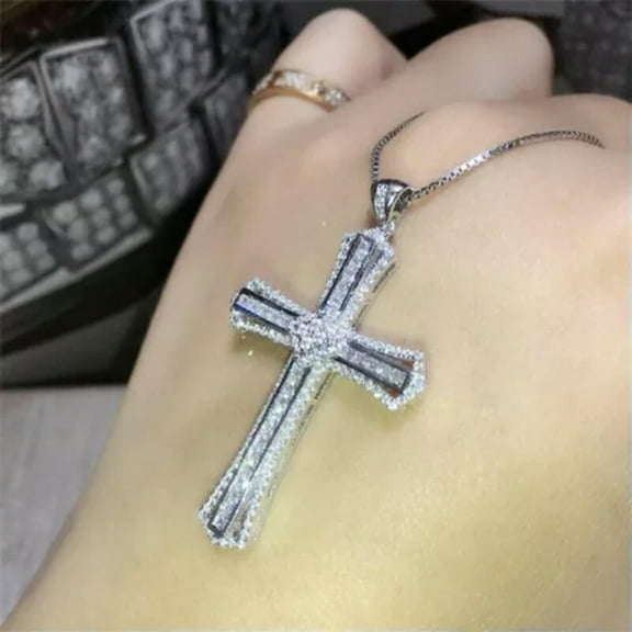 Fashion Jewelry Cross 925 Silver Necklace Pendant Cubic Zircon Party Gift