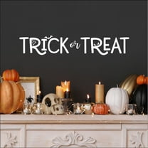 Halloween Trick or Treat (one line) Vinyl Lettering wall decal (6"H x 33"L White)
