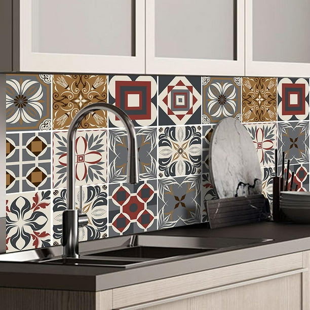 Pegatinas De Azulejos Para Baño Y Cocina 20 Piezas 15x15 Cm - Ps00009 Adhesivo De Pvc Impermeable Decoración De Pared Azulejos Mosaico Azulejos De Cemento Rojo Verde Cocina, Decoración y Otros