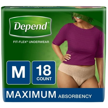 Depend Women's Fit-Flex Incontinence Underwear, Medium, 18 ea (Pack of 2)