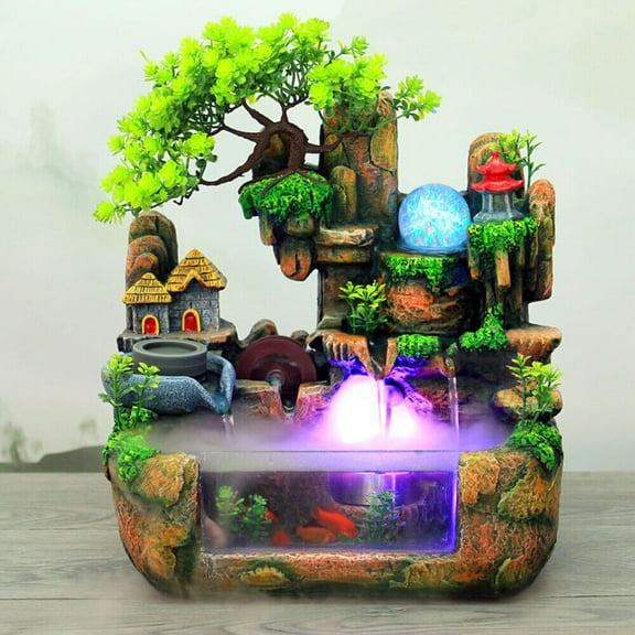 Miumaeov Rockery Waterfall Fountain Atomizing Humidifier Fengshui Desktop Decorate
