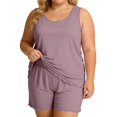 thumbnail image 3 of Endives Plus Size Women's Summer Two-Piece Pajama Set Lightweight Ruffled Sleeveless Tank Top and Shorts Matching Pajamas Set for Women Sleepwear Loungewear Home Clothing Light Violet L, 3 of 3