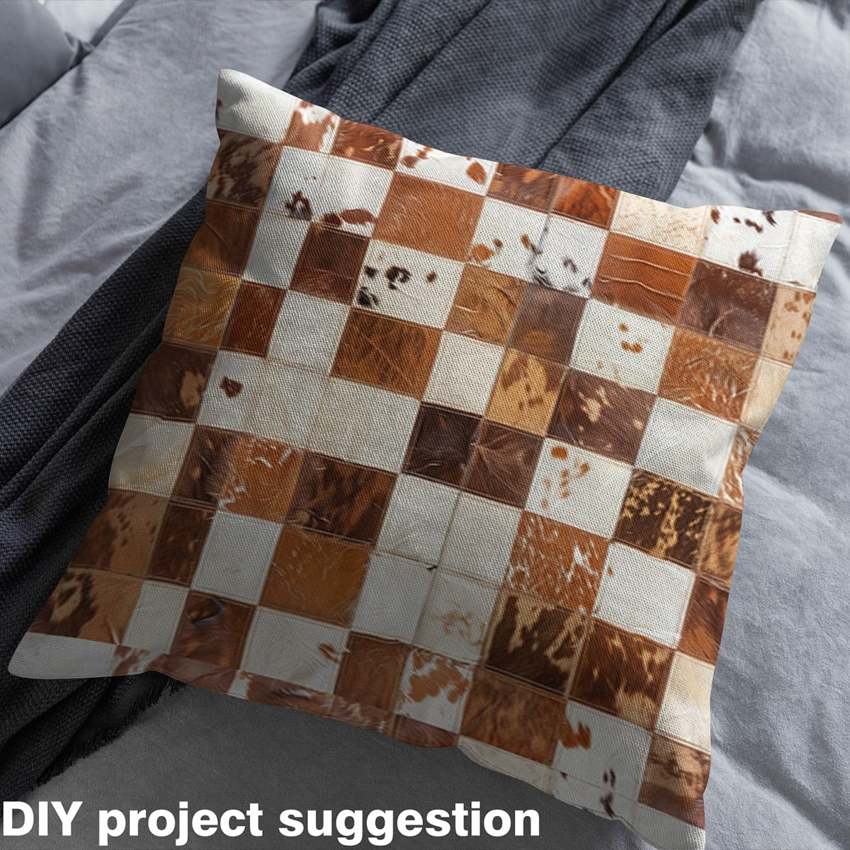 Erosebridal Animal Skin Print Fabric By The Yard, Cow Pattern Indoor Outdoor Fabric, Brown Safari Plaid Patchwork Decorative Fabric, Farm Wildlife Quilting Fabric By The Yard 2 Yards