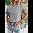 thumbnail image 4 of Blusa de Verano para Mujer, con Cuello Redondo, Mangas y Fruncido Lateral, Gris, Talla XXL, 4 of 7