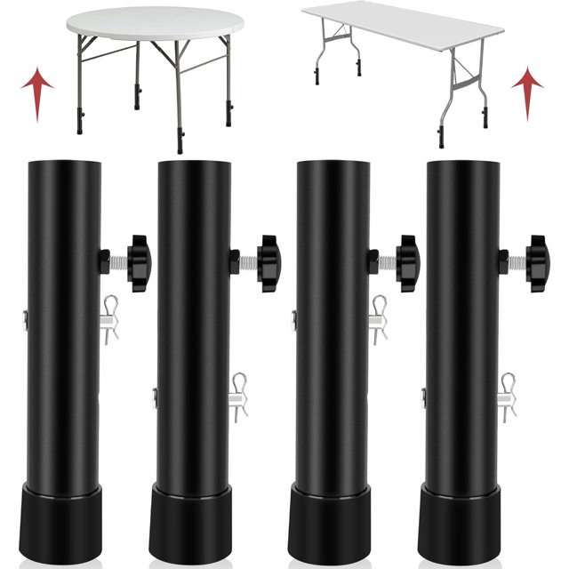 SHSLING Lot de 4 Rallonges de Pieds de Table Pliantes, Rehausseurs de Pieds de Table Pliants en Acier Très Durables, Rallonges de Pieds de Table pour Pieds Droits et Courbés, Rallonges de Hauteur de Table Réglables